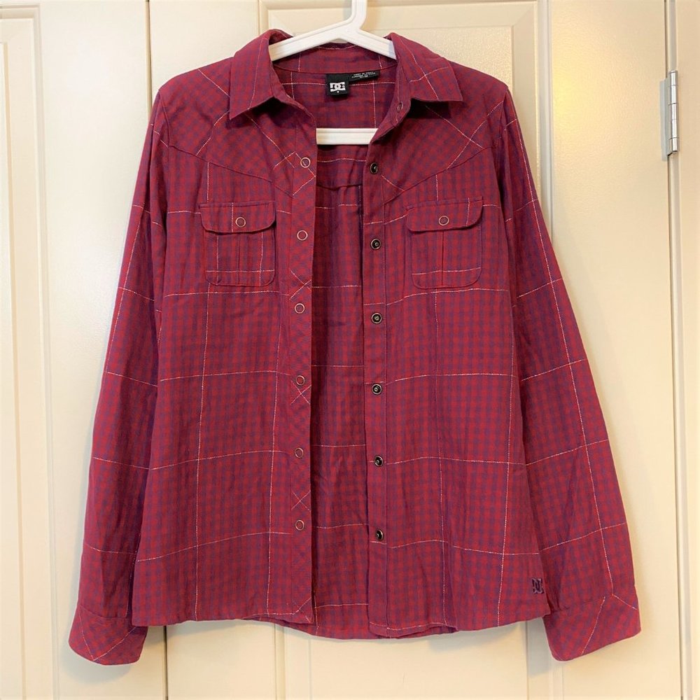 DC Shoes button down burgundy check shirt